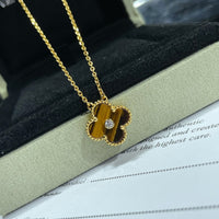[Perlaura Jewelry ]CLOVER 15MM DIAMOND AND YELLOW TIGER'S EYE AGATE necklace