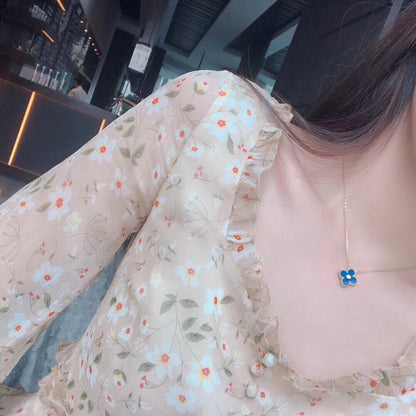 [：Polaidi Jewelry]CLOVER 15MM ダイヤモンド＆ブルーアゲートネックレス