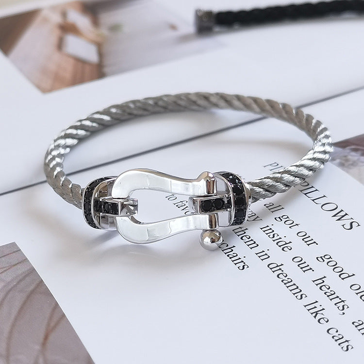 [Polaidi Jewelry]FORCE LARGE HORSESHOE BLACK DIAMOND BRACELET SILVER
