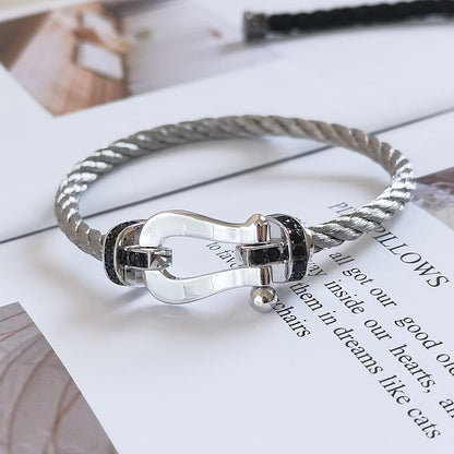 [Polaidi Jewelry]FORCE LARGE HORSESHOE BLACK DIAMOND BRACELET SILVER