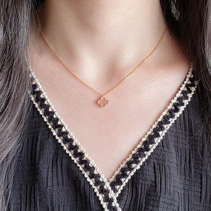 [：Polaidi Jewelry]クローバー 15mm ピンク マザーオブパール 一粒 ネックレス
