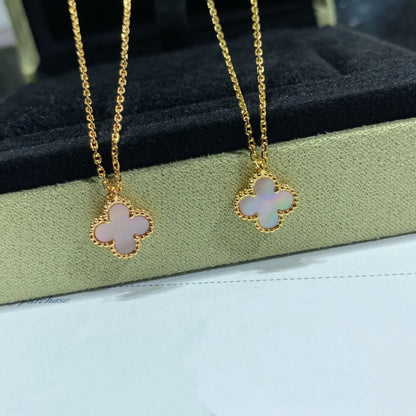 [Polaidi Jewelry]CLOVER 15MM PINK MOTHER-OF-PEARL SINGLE FLOWER NECKLACE