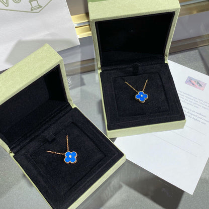 [：Polaidi Jewelry]CLOVER 15MM ダイヤモンド＆ブルーアゲートネックレス