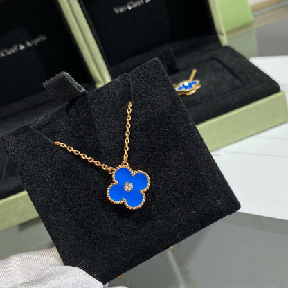 [：Polaidi Jewelry]CLOVER 15MM ダイヤモンド＆ブルーアゲートネックレス