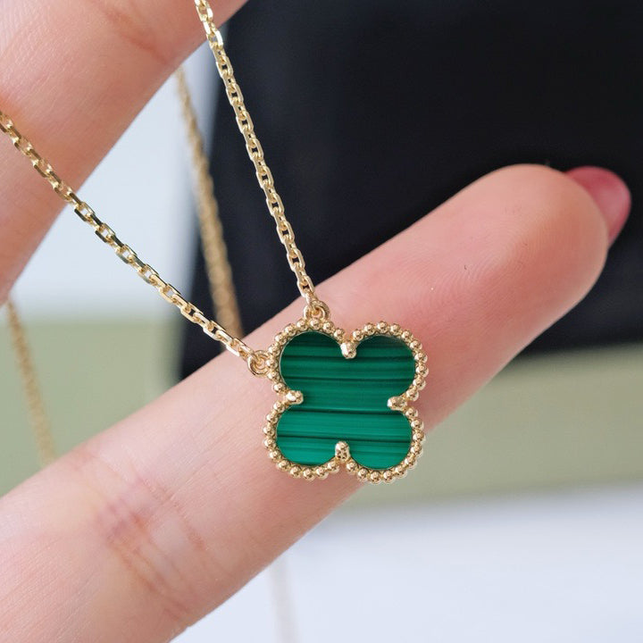 [：Polaidi Jewelry]クローバー 15MM マラカイト シングル フラワー ネックレス