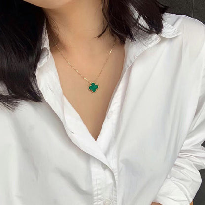 [：Polaidi Jewelry]クローバー 15MM マラカイト シングル フラワー ネックレス