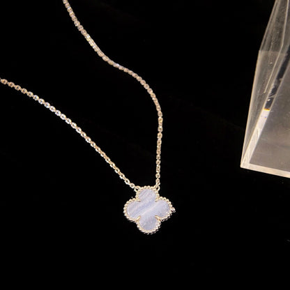 [：Polaidi Jewelry]クローバー 15mm ブルーカルセドニー ネックレス シルバー