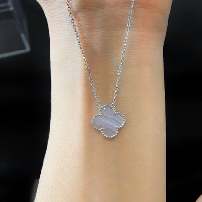 [：Polaidi Jewelry]クローバー 15mm ブルーカルセドニー ネックレス シルバー