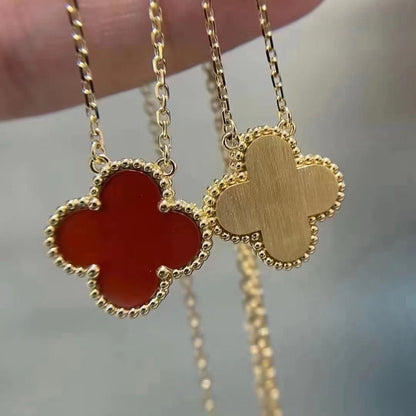 [Polaidi Jewelry]CLOVER 15MM CARNELIAN SINGLE FLOWER NECKLACE