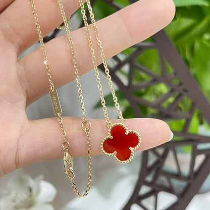 [:Polaidi Jewelry]クローバー 15MM カーネリアン シングル フラワー ネックレス