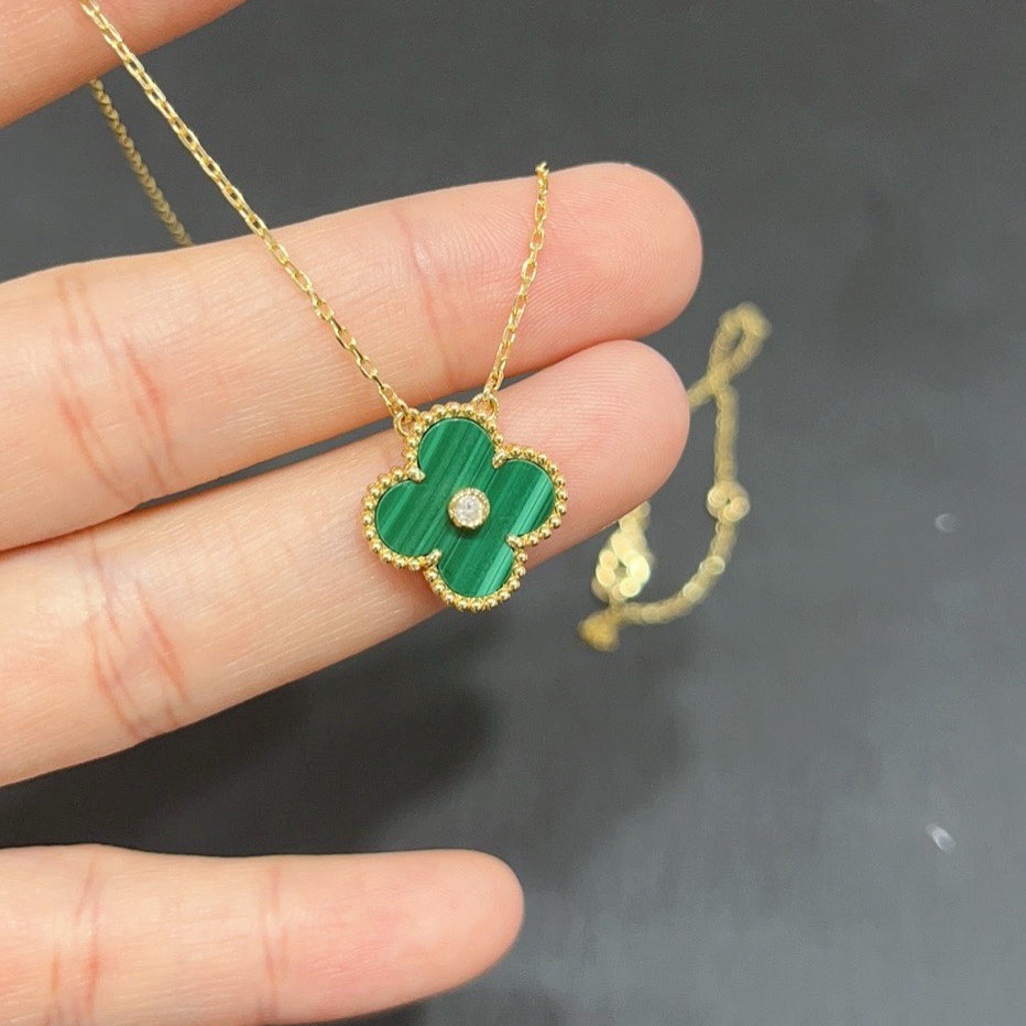 [：Polaidi Jewelry]CLOVER 15MM ダイヤモンド ターコイズ ネックレス