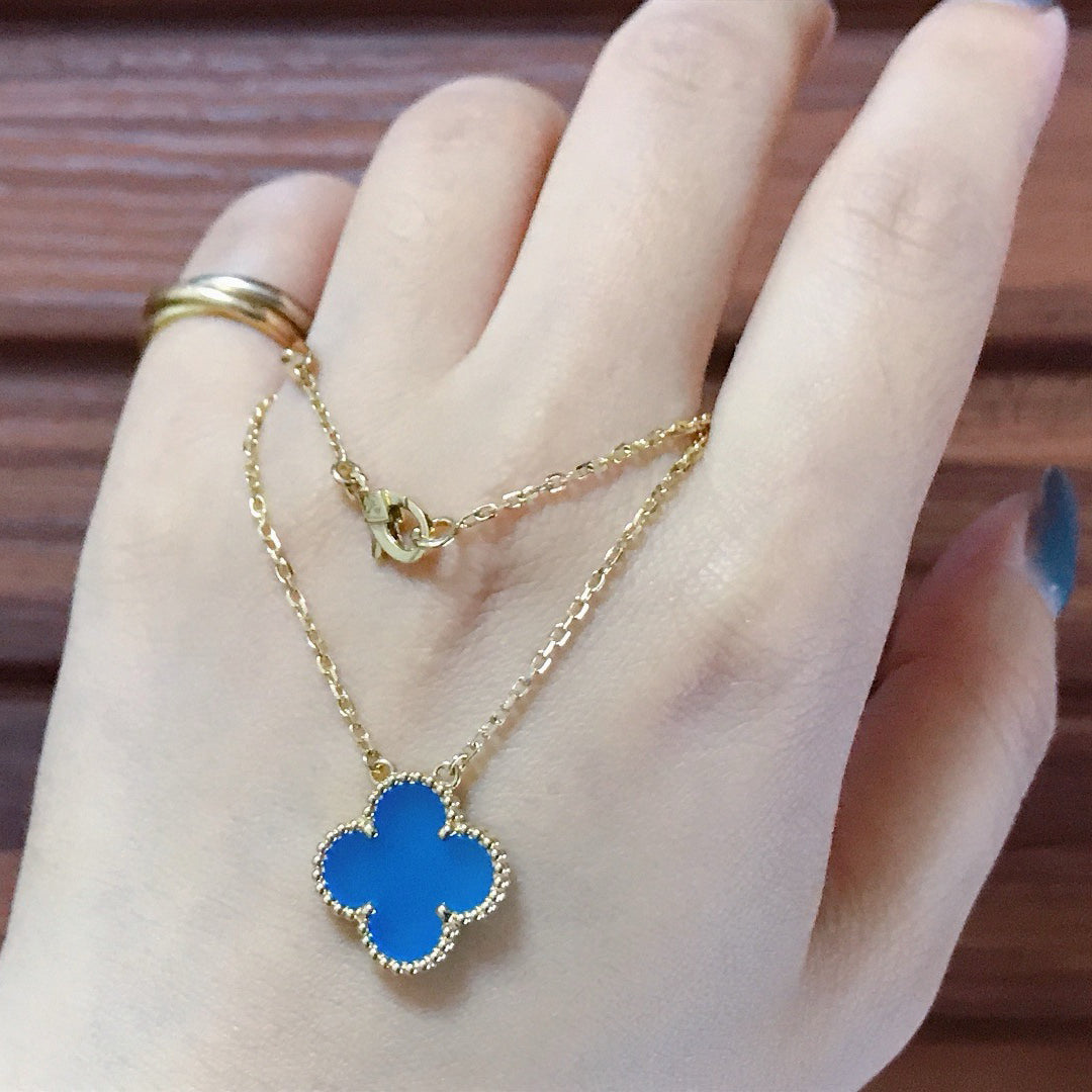 [Polaidi Jewelry]CLOVER 15MM BLUE AGATE NECKLACE