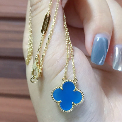 [：Polaidi Jewelry]クローバー 15MM ブルーアゲートネックレス