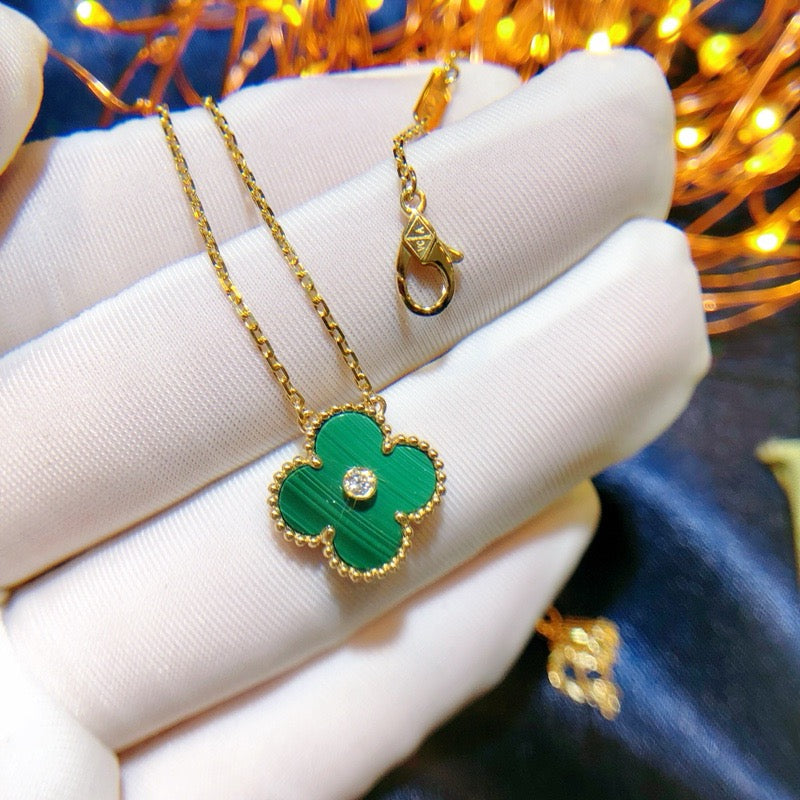 [：Polaidi Jewelry]CLOVER 15MM ダイヤモンド ターコイズ ネックレス