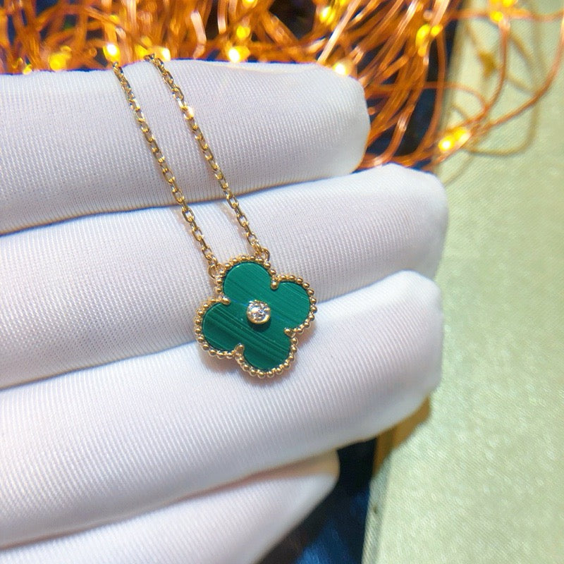 [：Polaidi Jewelry]CLOVER 15MM ダイヤモンド ターコイズ ネックレス