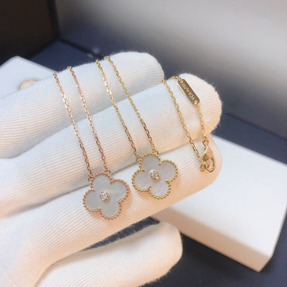 [：Polaidi Jewelry]クローバー 15MM ダイヤモンド ホワイトフリティラリア ネックレス