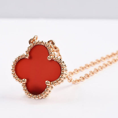 [Polaidi Jewelry]CLOVER 15MM CARNELIAN SINGLE FLOWER NECKLACE