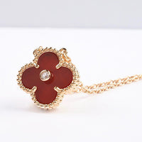 [Perlaura Jewelry ]CLOVER 15MM DIAMOND CARNELIAN NECKLACE
