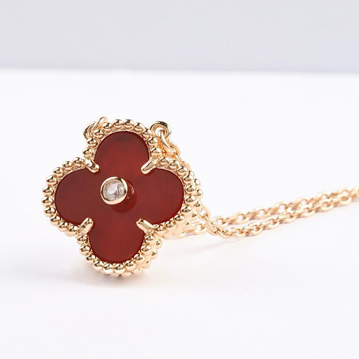 [Polaidi Jewelry]CLOVER 15MM DIAMOND CARNELIAN NECKLACE