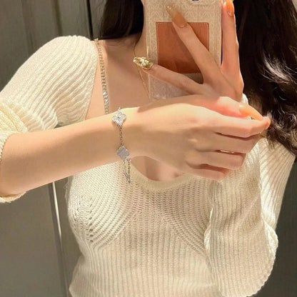 [Polaidi Jewelry] CLOVER 5 MOTIF PURPLE CHALCEDONY BRACELET COLLECTION