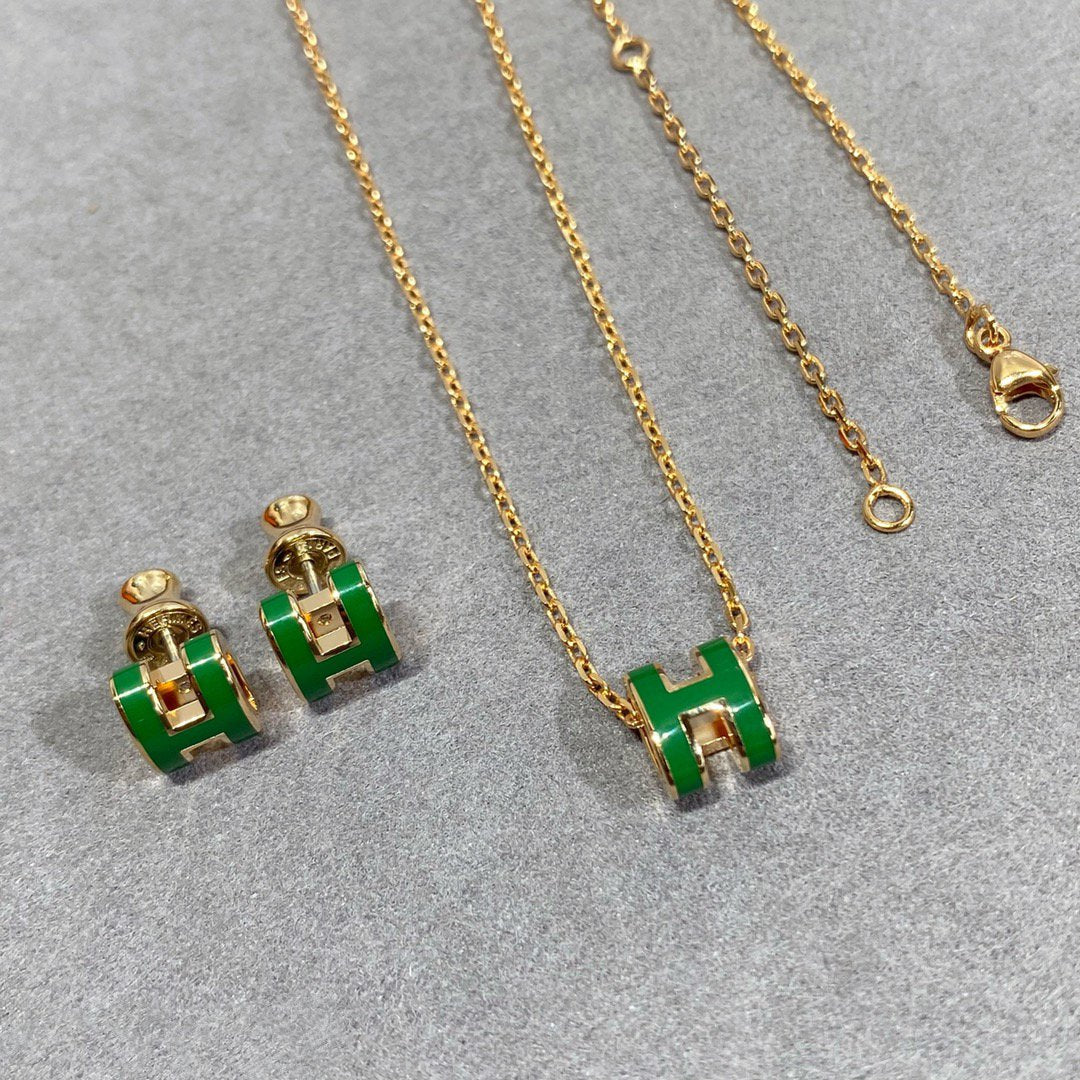 [：Polaidi Jewelry]POP H GREEN NECKLACE SILVER AND GOLD