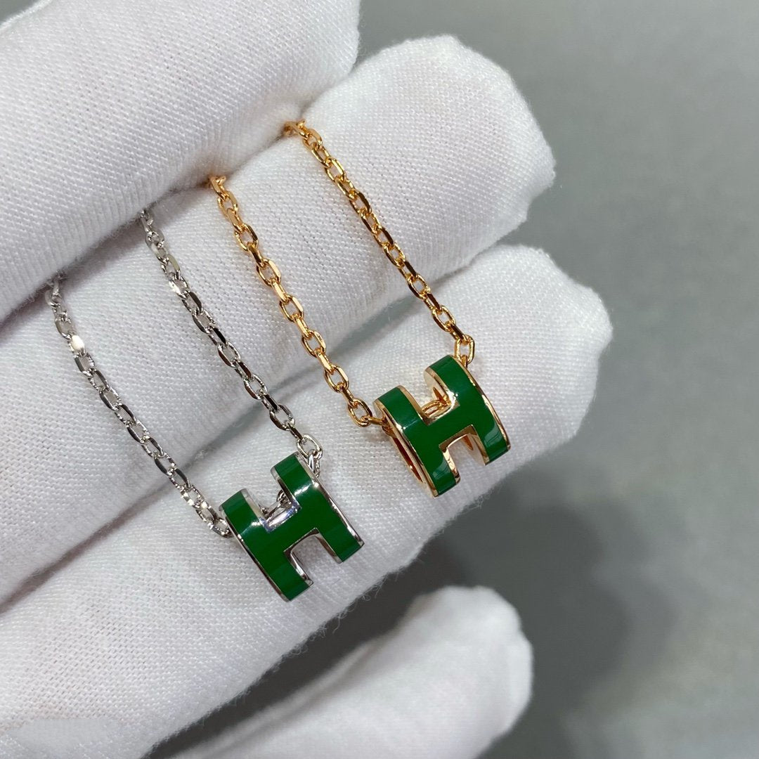 [Polaidi Jewelry]POP H GREEN NECKLACE SILVER AND GOLD
