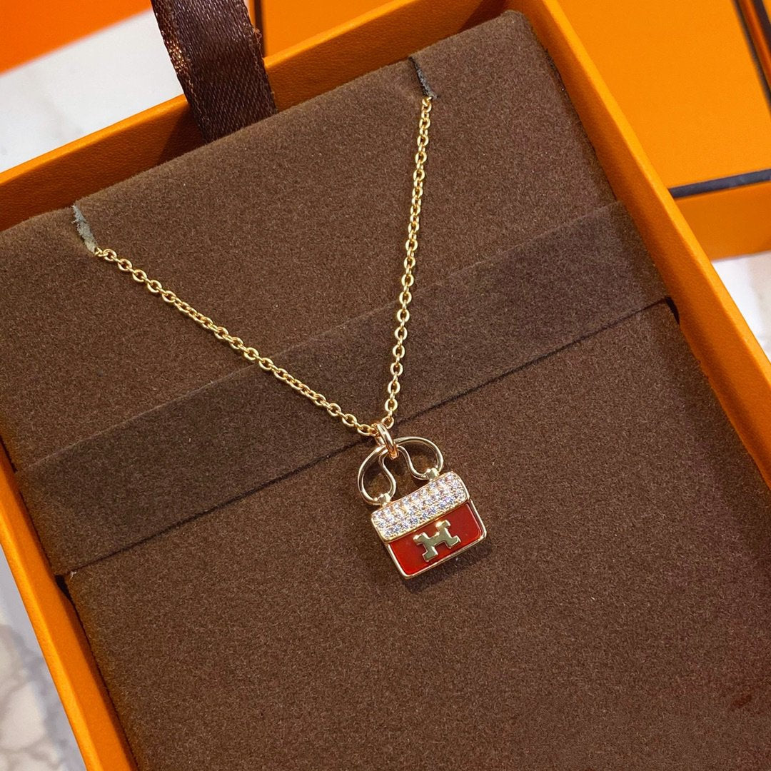 [Polaidi Jewelry]CONSTANCE RED PEDANT PINK GOLD NECKLACE
