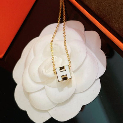 [Polaidi Jewelry]H WHITE SQUARE GOLD NECKLACE