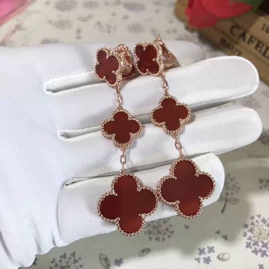 [：Polaidi Jewelry]CLOVER 3 MOTIF CARNELIAN DROP EARRINGS