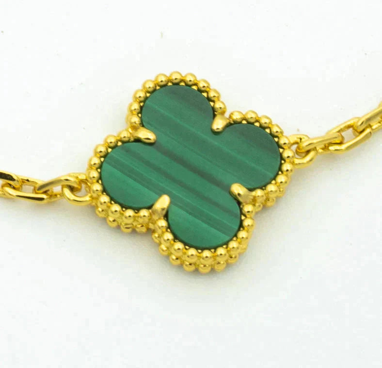 [：Polaidi Jewelry]CLOVER  5 MOTIF MALACHITE DIAMOND BRACELET