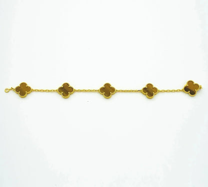 [：Polaidi Jewelry]クローバー 5モチーフ タイガーアイ ブレスレット