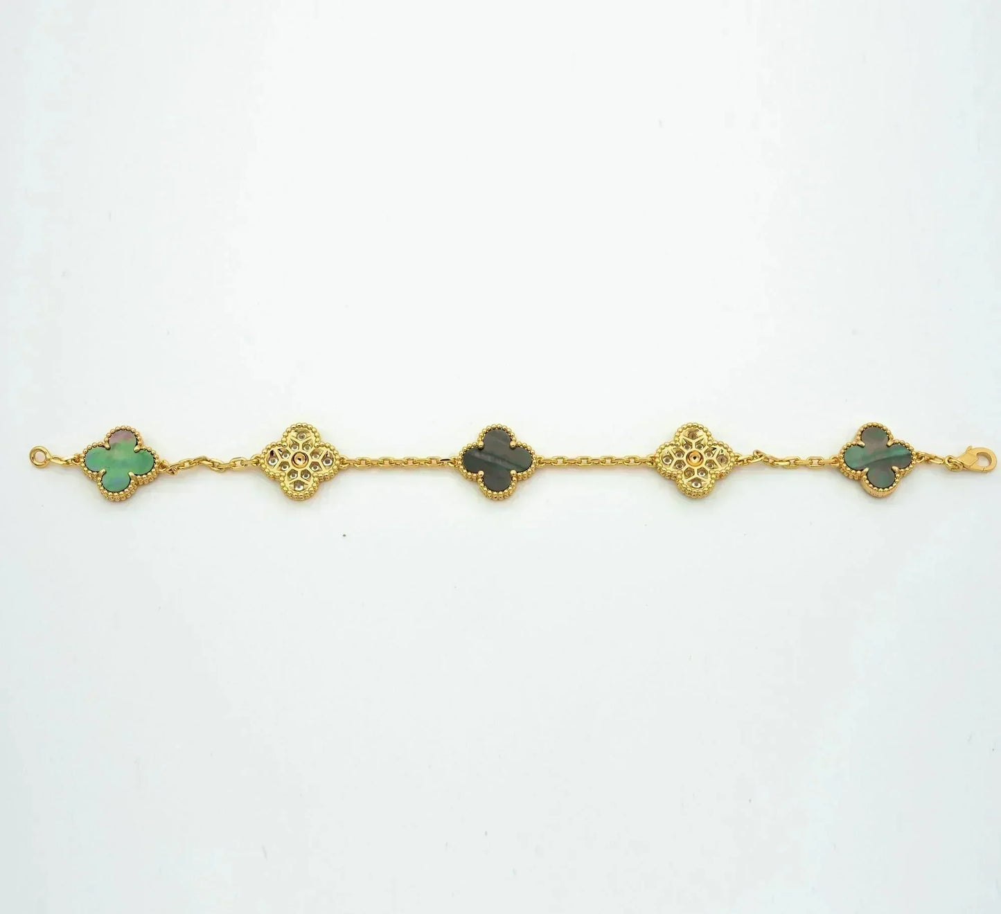 [：Polaidi Jewelry]CLOVER 5 MOTIF GRAY MOP DIAMOND BRACELET