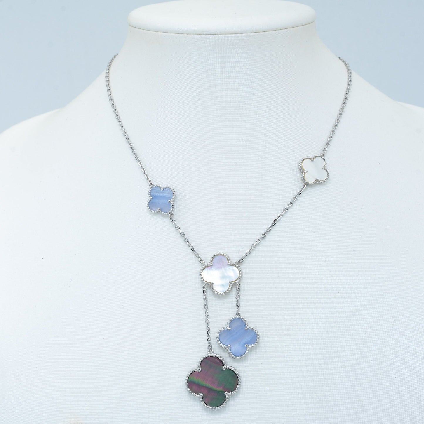 [：Polaidi Jewelry]クローバー MOP カルセドニー ネックレス シルバー 6モチーフ