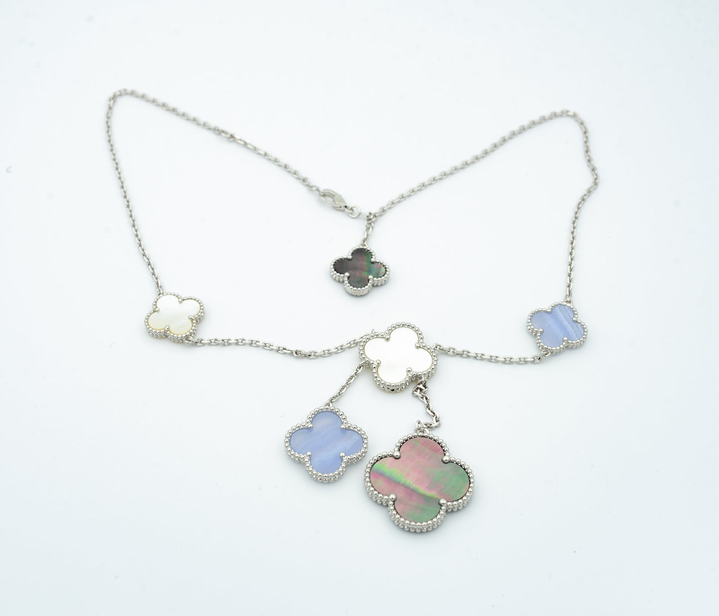 [：Polaidi Jewelry]クローバー MOP カルセドニー ネックレス シルバー 6モチーフ