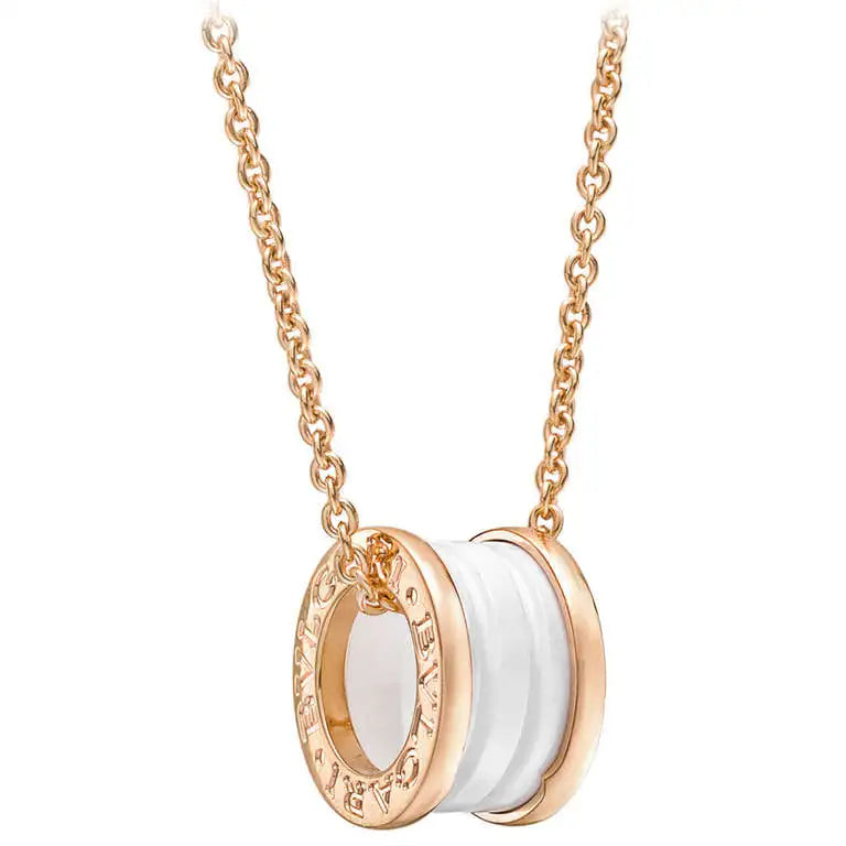 [：Polaidi]ZERO 1 WHITE CERAMIC PINK GOLD DIAMOND NECKLACE