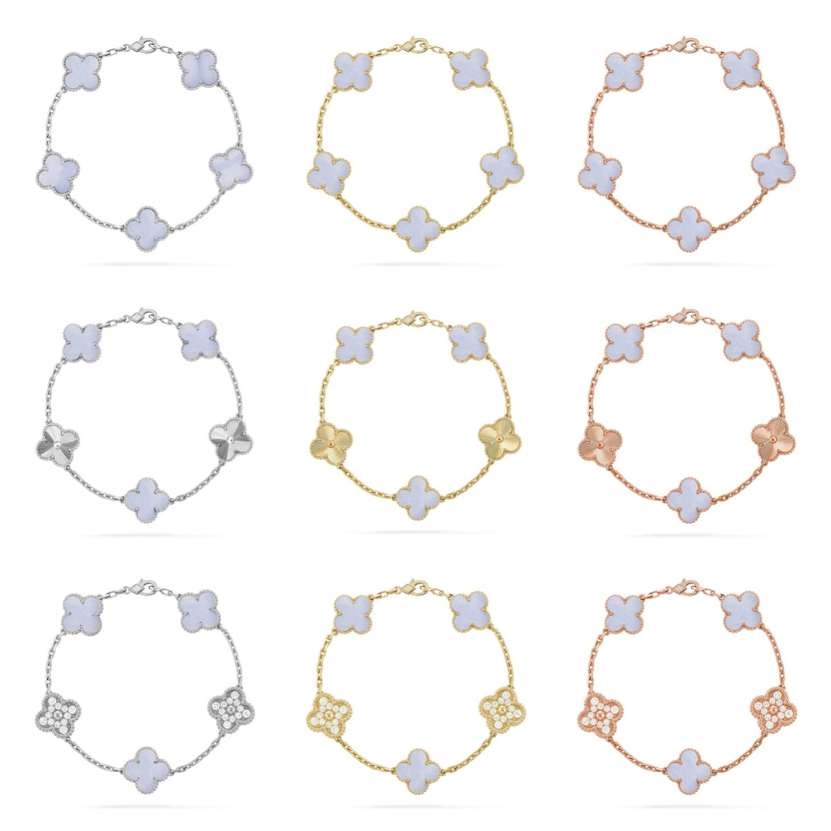 [Polaidi Jewelry] クローバー5モチーフ パープルカルセドニーブレスレットコレクション