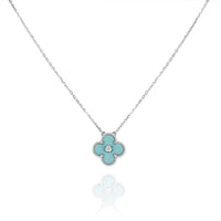 [Perlaura Jewelry ]CLOVER 1 DIAMOND LIGHT BLUE SILVER NECKLACE