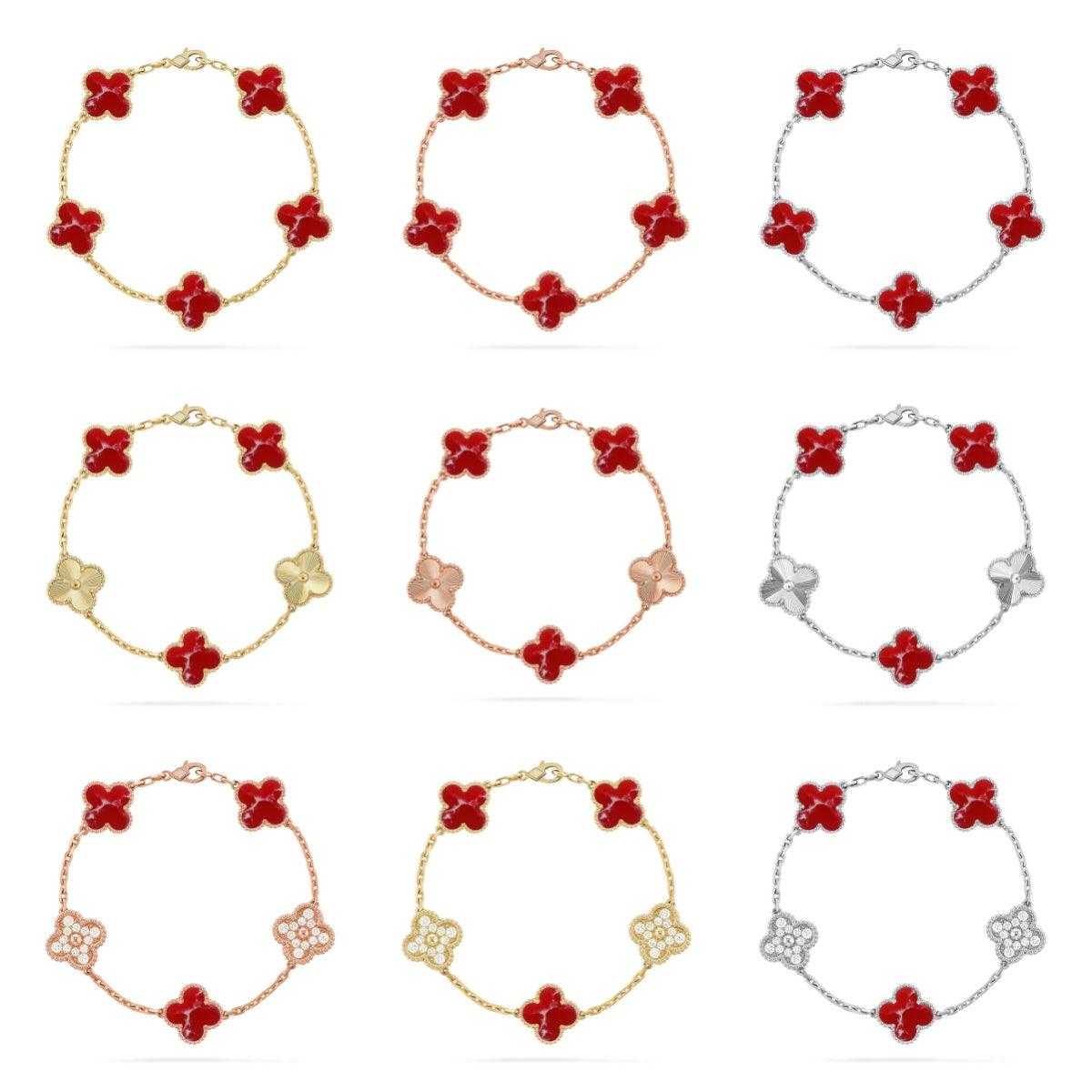 [Polaidi Jewelry] クローバー5モチーフ 赤パターンブレスレットコレクション
