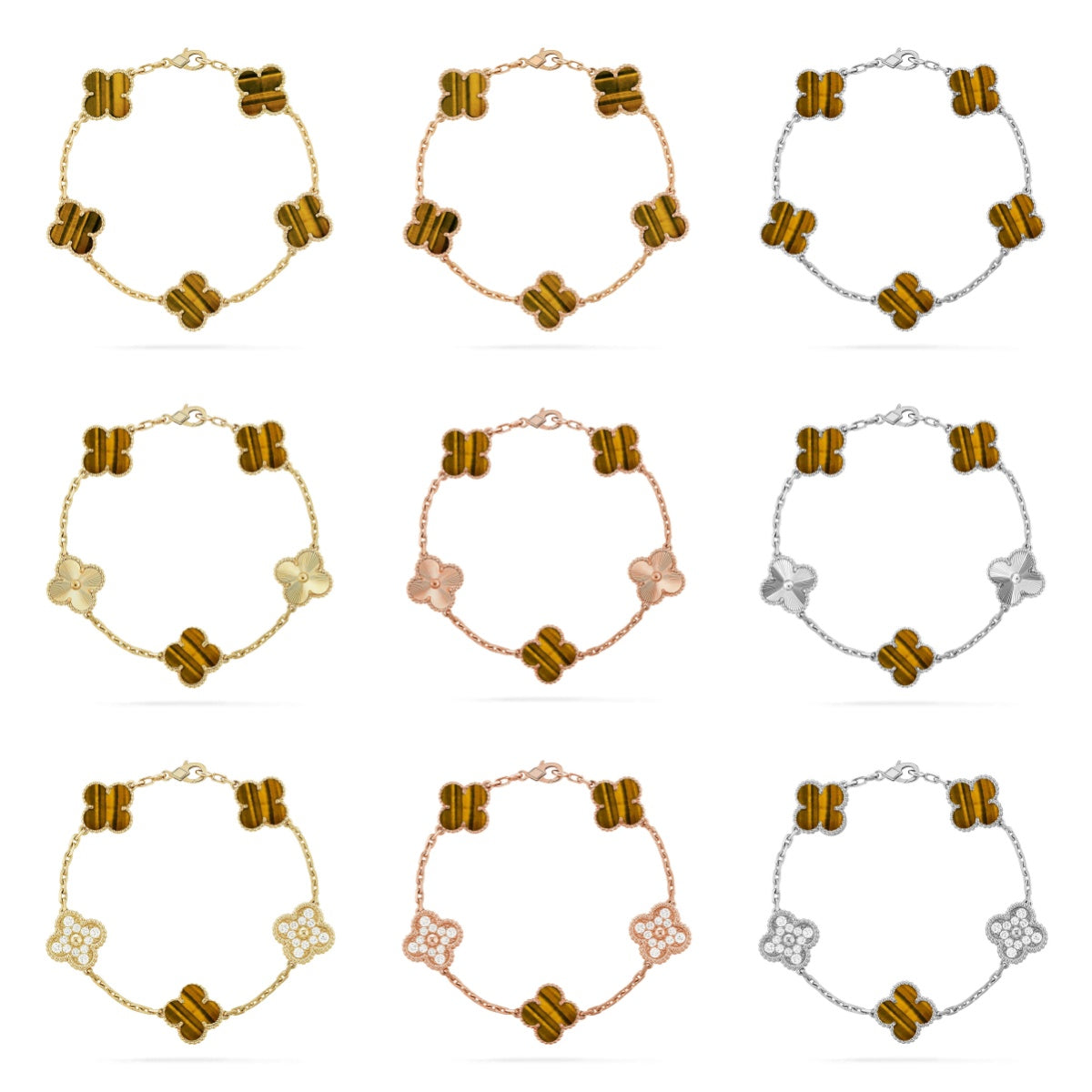 [Polaidi Jewelry] クローバー5モチーフ タイガーアイ ブレスレットコレクション