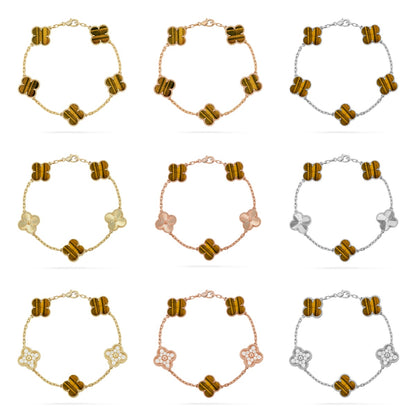 [Polaidi Jewelry] クローバー5モチーフ タイガーアイ ブレスレットコレクション