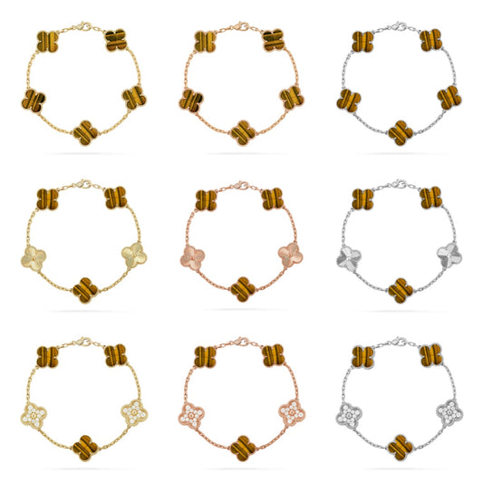 [Polaidi Jewelry] クローバー5モチーフ タイガーアイ ブレスレットコレクション