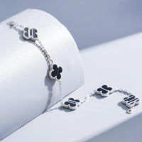 [Perlaura Jewelry ]CLOVER 5 MOTIF VEINED ONYX BRACELET SILVER