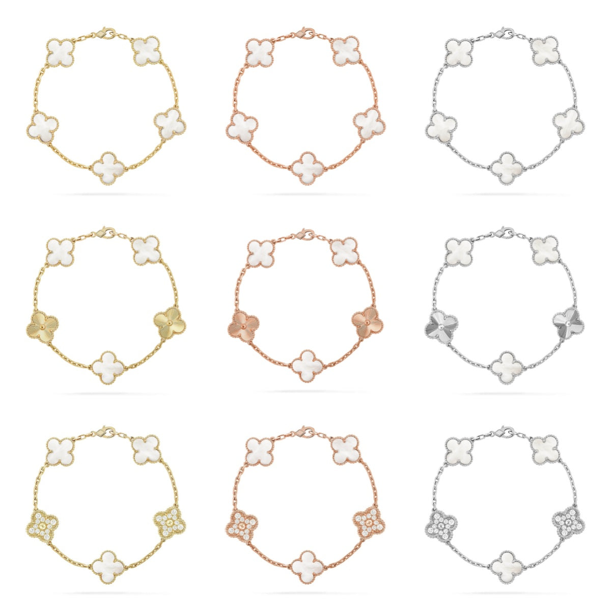 [Polaidi Jewelry]クローバー ホワイトパール MOP 5モチーフ ブレスレット コレクション