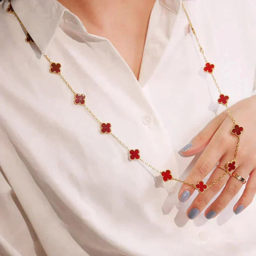 [：Polaidi Jewelry]クローバー 20モチーフ カーネリアン ネックレス