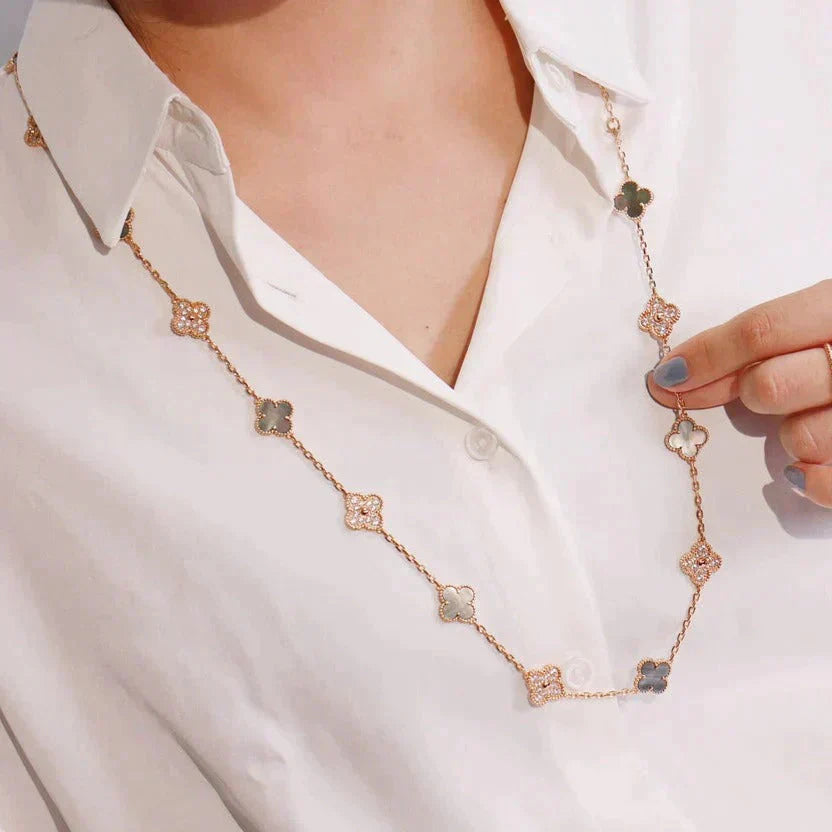 [Polaidi Jewelry]CLOVER 20 MOTIFS DARK MOP DIAMOND  NECKLACE