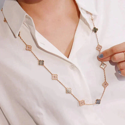 [：Polaidi Jewelry]クローバー 20モチーフ ダークMOP ダイヤモンド ネックレス