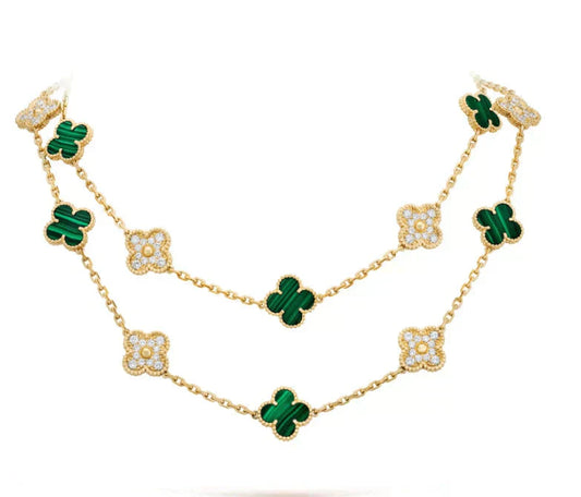 [：Polaidi Jewelry]CLOVER 20 MOTIFS MALACHITE DIAMOND NECKLACE