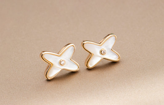 [Polaidi Jewelry]JEUX DE WHITE MOP PINK GOLD DIAMOND EARRINGS