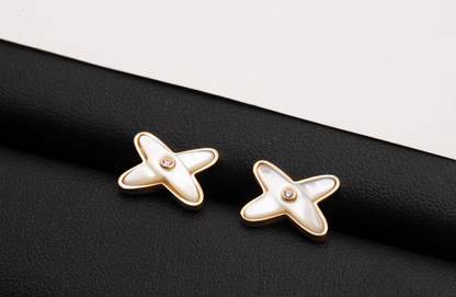 [：Polaidi Jewelry]JEUX DE WHITE MOP ローズゴールド ダイヤモンドピアス
