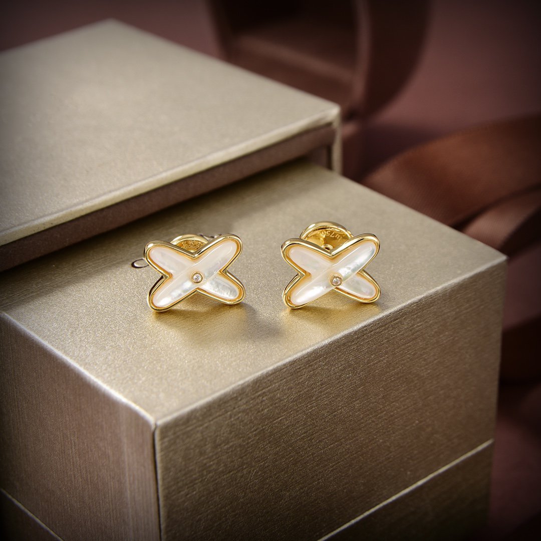 [：Polaidi Jewelry]JEUX ドゥ ホワイトマザーオブパール ゴールドダイヤモンド イヤリング